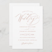 白エレガントローズ金ゴールドスクリプト最小結婚主義 招待状 (正面/裏面)