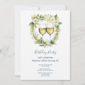 白エレガントワイン花大人誕生日 招待状 (正面)