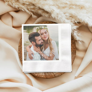 白エレガント人夫妻モノグラム写結婚真 縁ありカクテルナプキン