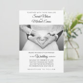 白エレガント伝統的黒の写真結婚 招待状 (スタンド正面)