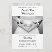 白エレガント伝統的黒の写真結婚 招待状 (正面/裏面)