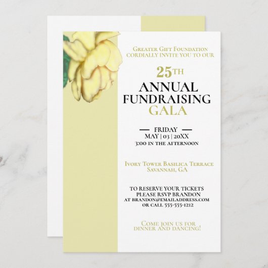 白エレガント光金ゴールドチャリティーイベントガラ 招待状 (正面/裏面)