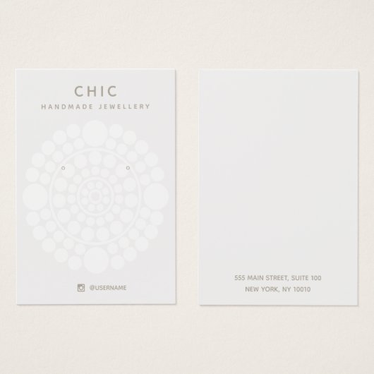 白エレガント円モチーフイヤリング表示カード (正面&裏面)