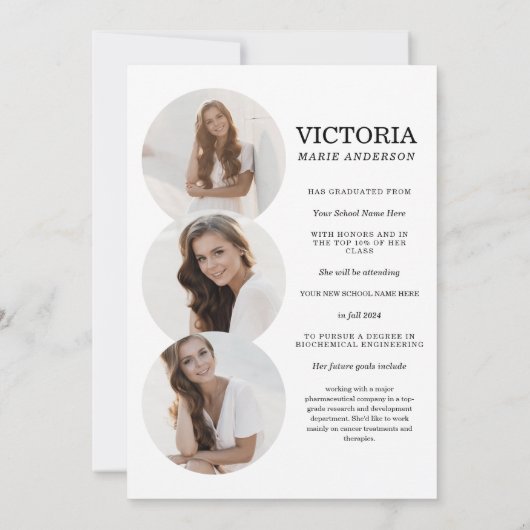 白エレガント写ミニマル真タイポグラフィ卒業 案内状 (裏面)