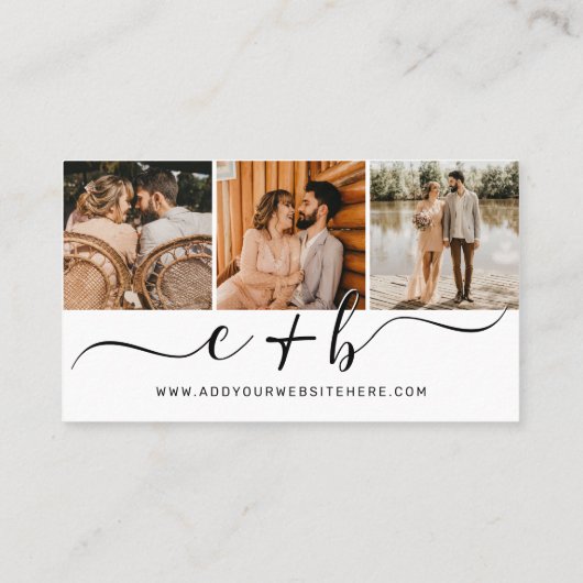 白エレガント写真モノグラム結婚のQRコードRSVP 名刺 (裏面)