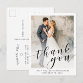 白エレガント写真黒のスクリプ結婚ト ポストカード (正面/裏面)