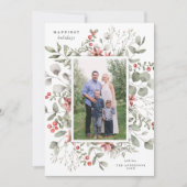 白エレガント冬の水彩緑の写真 シーズンカード (正面)