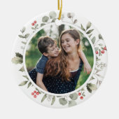 白エレガント冬の緑のリース1写真 セラミックオーナメント (正面)