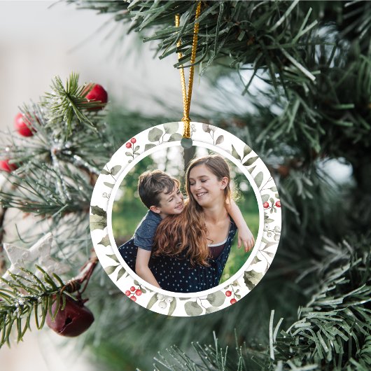 白エレガント冬の緑のリース1写真 セラミックオーナメント