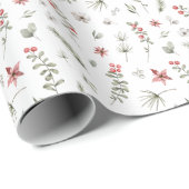 白エレガント冬の緑の植物性クリスマス ラッピングペーパー (ロールコーナー)