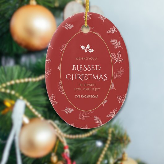 白エレガント冬の離れ赤い足 セラミックオーナメント