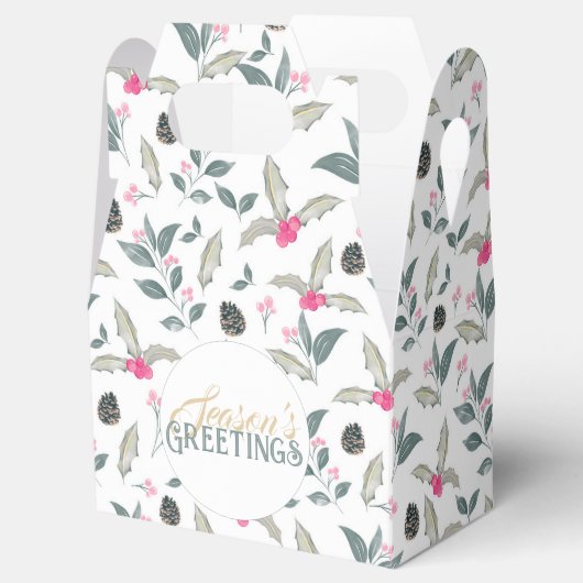 白エレガント冬フローラ水色クリスマス フェイバーボックス (オープン)
