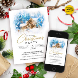 白エレガント冬ワンダーランドクリスマスパーティー 招待状