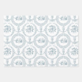 白エレガント刻フローラにピンク、グレー、ブルー ラッピングペーパーシート (正面)