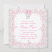 白エレガント十字ピンクフォト《キリスト教》洗礼式や命名式 招待状 (裏面)