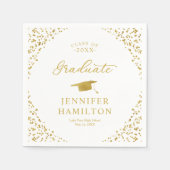 白エレガント卒卒業金ゴールド紙吹雪 スタンダードカクテルナプキン (正面)