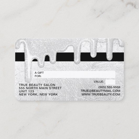 白エレガント厚グリッタードリップギフトクレジット 名刺 (裏面)