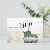 白エレガント又はアイボリー反射バラ結婚 出欠カード (スタンド正面)