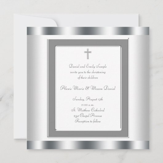 白エレガント双子フォト《キリスト教》洗礼式や命名式招待状 招待状 (裏面)