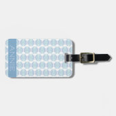 白エレガント名の青いマンダラパターン ラゲッジタグ (正面横)