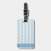 白エレガント名の青いマンダラパターン ラゲッジタグ (正面縦)