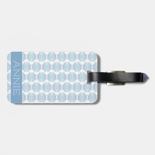 白エレガント名の青いマンダラパターン ラゲッジタグ (裏面横)