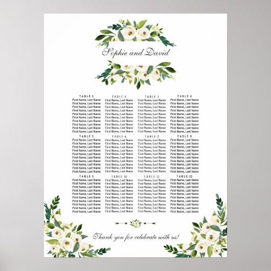 白エレガント咲き花席表 ポスター (正面)