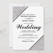 白エレガント地モダンに銀グリッター 招待状 (正面)