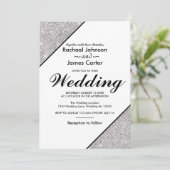 白エレガント地モダンに銀グリッター 招待状 (スタンド正面)