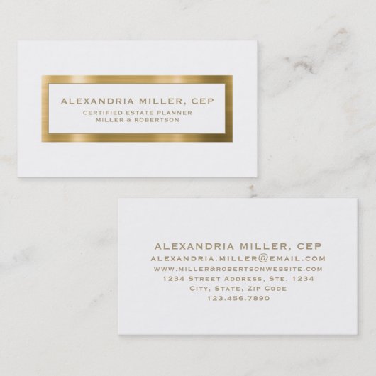 白エレガント地・金ゴールド不動産計画 名刺 (正面/裏面)