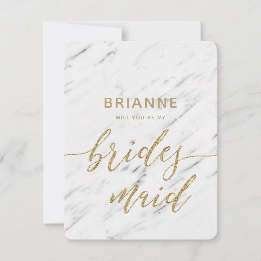 白エレガント大理石と金ゴールドが花嫁になる 招待状 (正面)