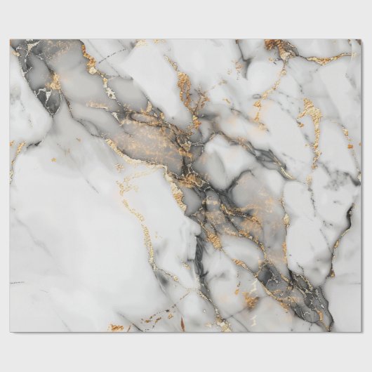 白エレガント大理石と金ゴールドアクセント ラッピングペーパー (フラット)