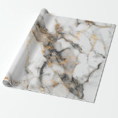 白エレガント大理石と金ゴールドアクセント ラッピングペーパー (アンロールド)