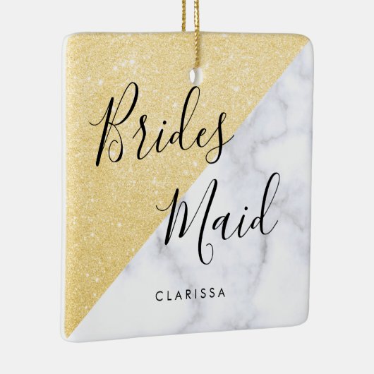 白エレガント大理石と金ゴールドグリッター セラミックオーナメント (右)