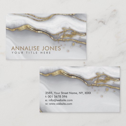 白エレガント大理石と金ゴールド名刺 名刺 (正面/裏面)