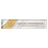 白エレガント大理石と金ゴールド デスクネームプレート (正面)