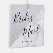 白エレガント大理石と銀のグリッター セラミックオーナメント (右)