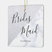 白エレガント大理石と銀のグリッター セラミックオーナメント (左)