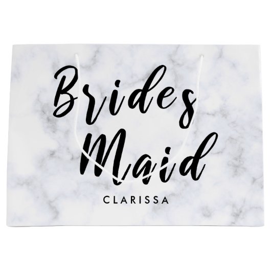 白エレガント大理石と黒の花嫁 ラージペーパーバッグ (正面)