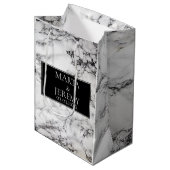 白エレガント大理石と黒 ミディアムペーパーバッグ (正面アングル)