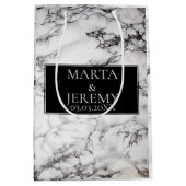 白エレガント大理石と黒 ミディアムペーパーバッグ (正面)