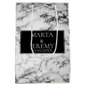 白エレガント大理石と黒 ミディアムペーパーバッグ (裏面)