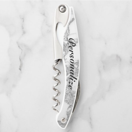 白エレガント大理石のコルクカスタムスクリューオープナー ソムリエナイフ (正面)