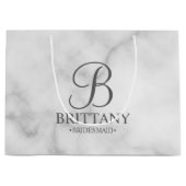 白エレガント大理石のパーソナライズされた花嫁 ラージペーパーバッグ (正面)