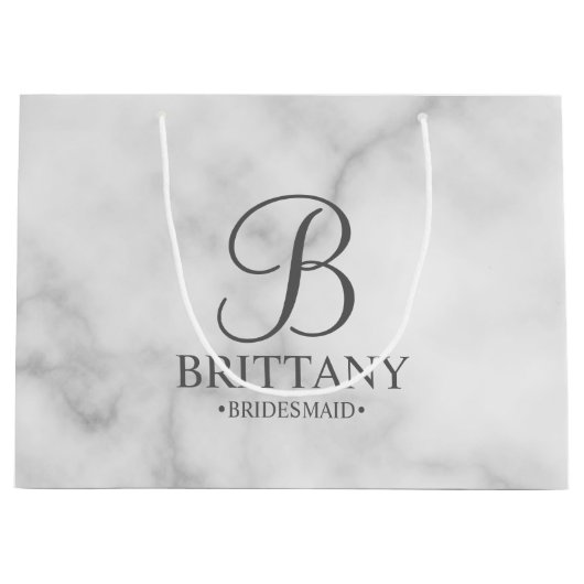 白エレガント大理石のパーソナライズされた花嫁 ラージペーパーバッグ (正面)