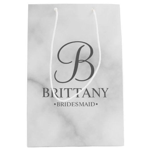 白エレガント大理石のブパーソナライズされたリーズメイド ミディアムペーパーバッグ (正面)