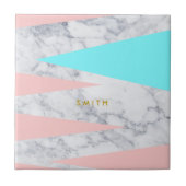 白エレガント大理石の幾何学的な三角形ピンクのミント タイル (正面)