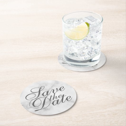 白エレガント大理石の結婚式 ラウンドペーパーコースター (インサイチュ)