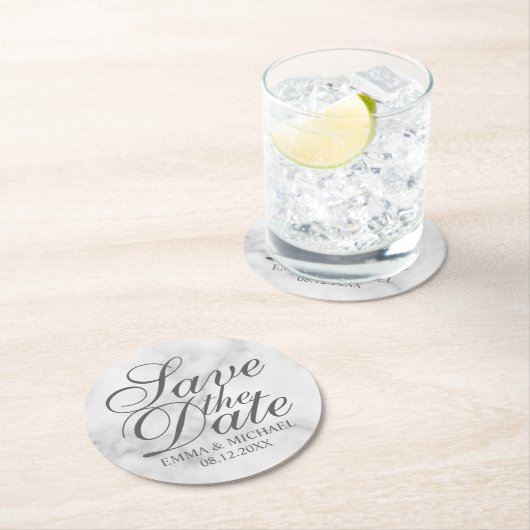 白エレガント大理石の結婚式 ラウンドペーパーコースター (インサイチュ)