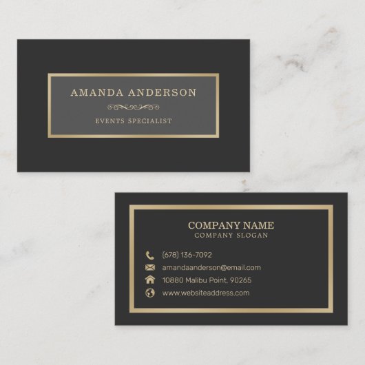 白エレガント大理石の金ゴールド枠 |名刺 名刺 (正面/裏面)